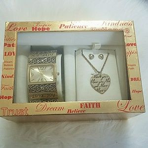 Bracelet watch matching necklace earrings gift set